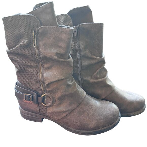 Shimmer by EDL Women Ankle Boot Brown Distressed Slouchy Ring Buckle 10M W/ Box - Picture 1 of 16